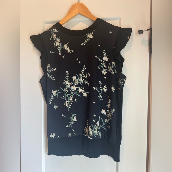 TED BAKER black ruffle and floral blouse - Picture 4 of 7